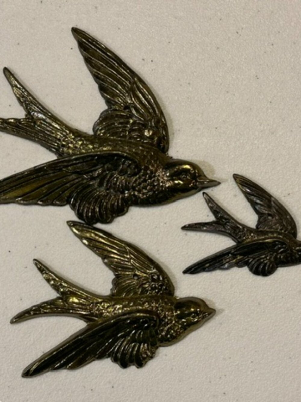 Vintage Brass Swallow Bird Wall Hangings Textured Cast Brass Decor Set of 3